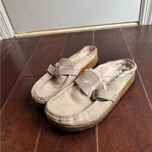 Birkenstock Suede Slip-On Clog in Light Taupe
